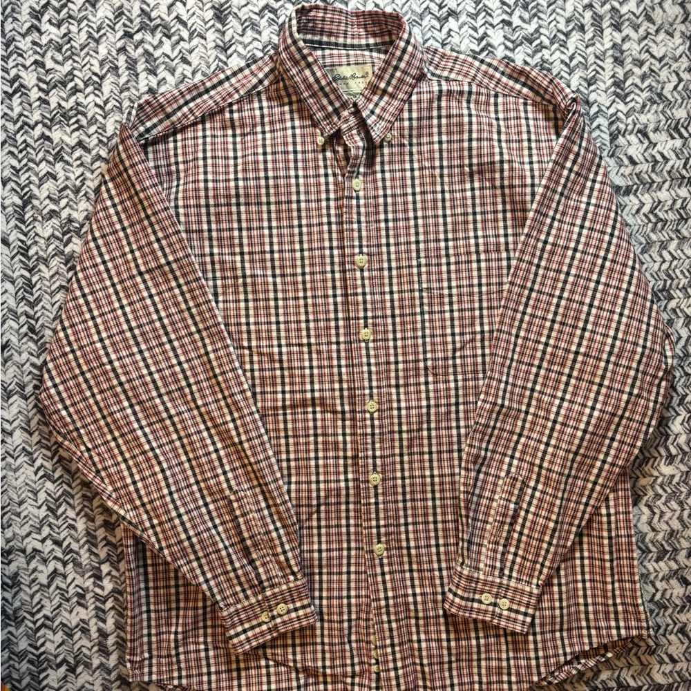 Eddie Bauer Checkered Plaid Casual Button-Down Shirt Excellent Condition size XL
